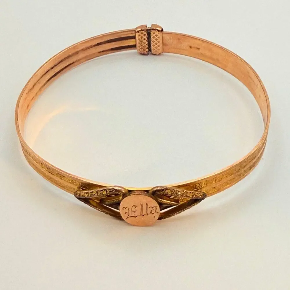 Antique Victorian Signed H.D.M. H.D. Merritt & Co ELLA Bangle Bracelet Gold Tone